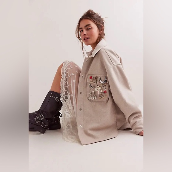 We The Free Jackets & Blazers - NWOT FREE PEOPLE WE THE FREE Lola Shirt Jacket | Beige/Melange MSRP $168